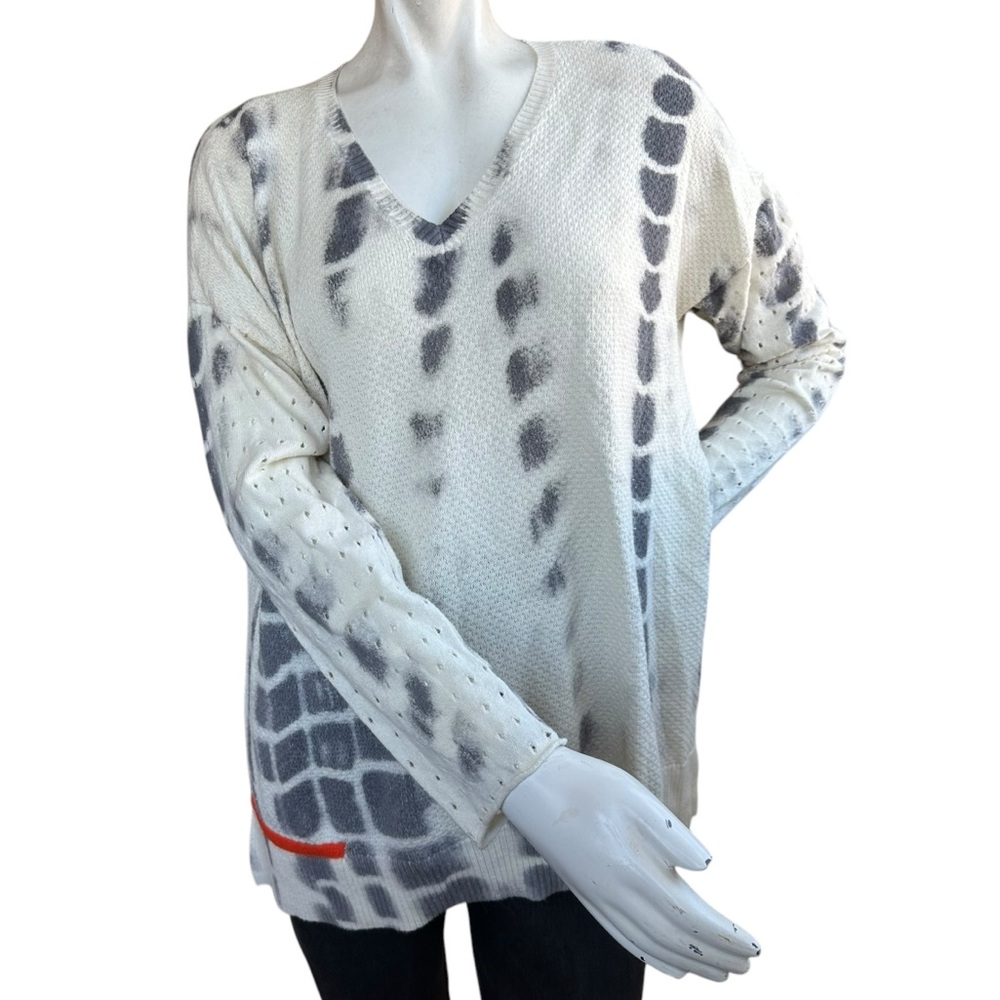 Lisa Todd Tie Dye Gray & Cream Cotton Cashmere Blend Sweater Size Large